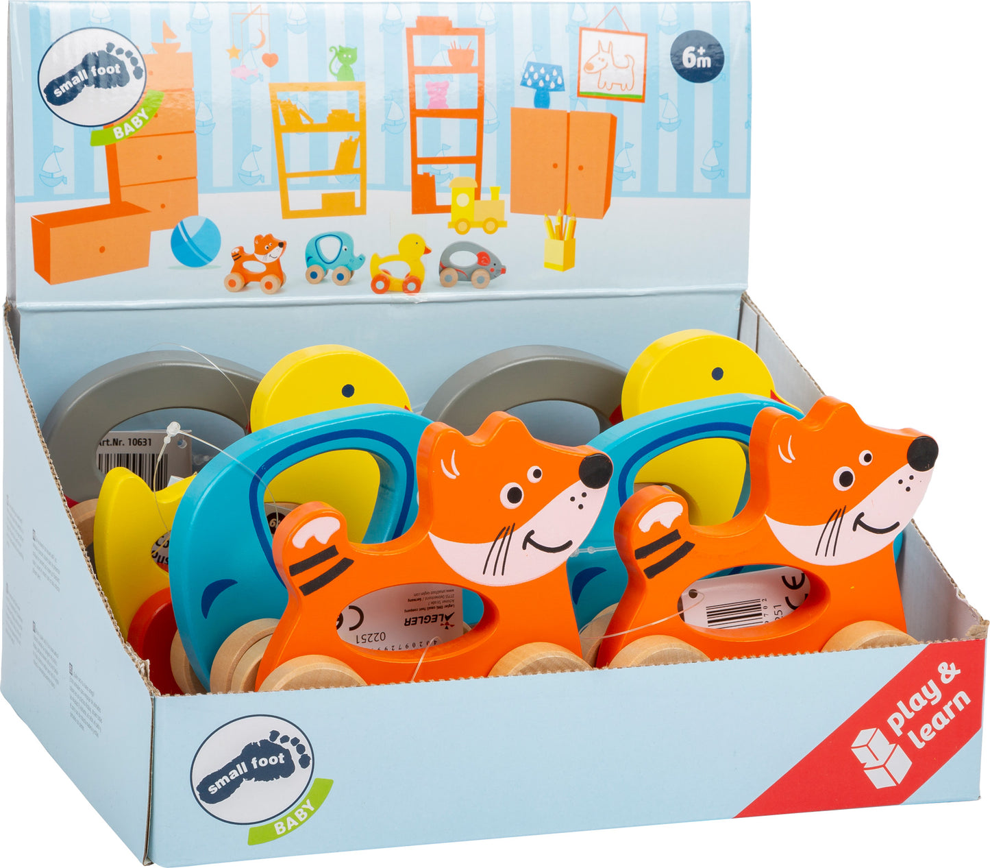 4 Bunte Schiebetiere – Greiflinge, Rasseln und Schnullerketten, ab 6 Monate | small foot®