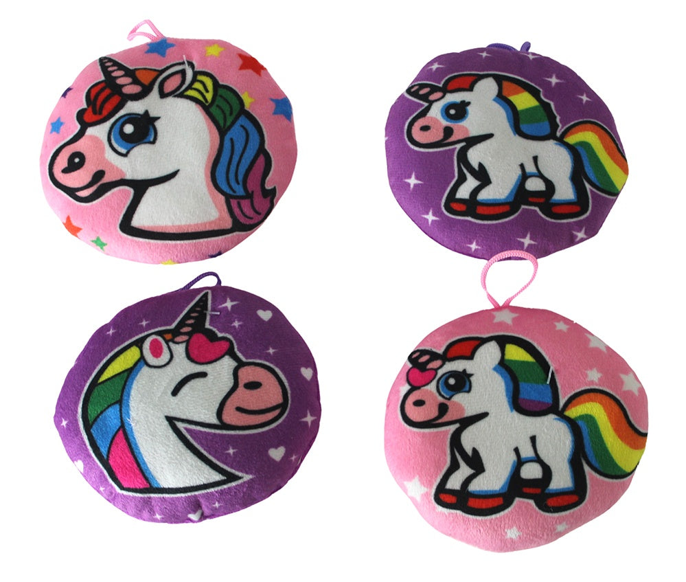 Einhorn Plüschkissen 4er Set: Bunte Emoji-Anhänger 12cm, Rosa & Lila
