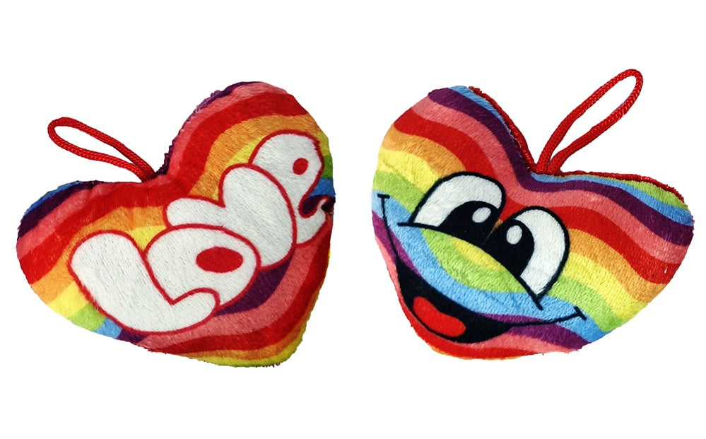 Regenbogen Plüsch-Herz 2er Set: Love & Lachgesicht, 11cm Deko