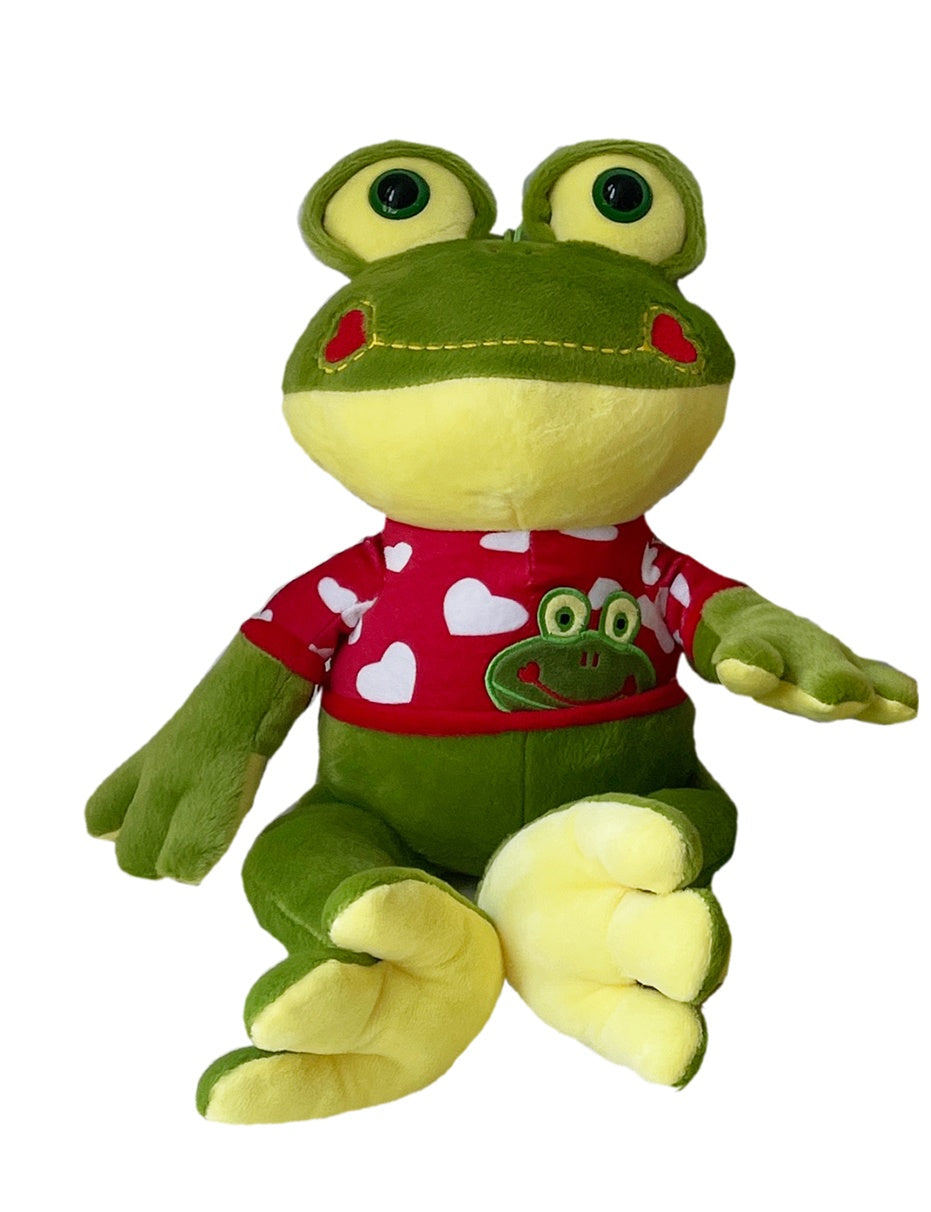 Kuscheliger Plüsch Frosch 50 cm mit Herz-Shirt & Glitzeraugen