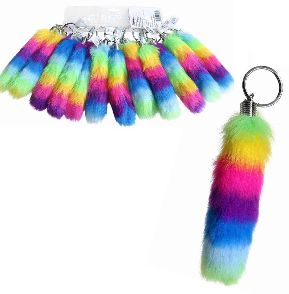 Fuchsschwanz Regenbogen 15cm: Flauschiger Anhänger für Taschen