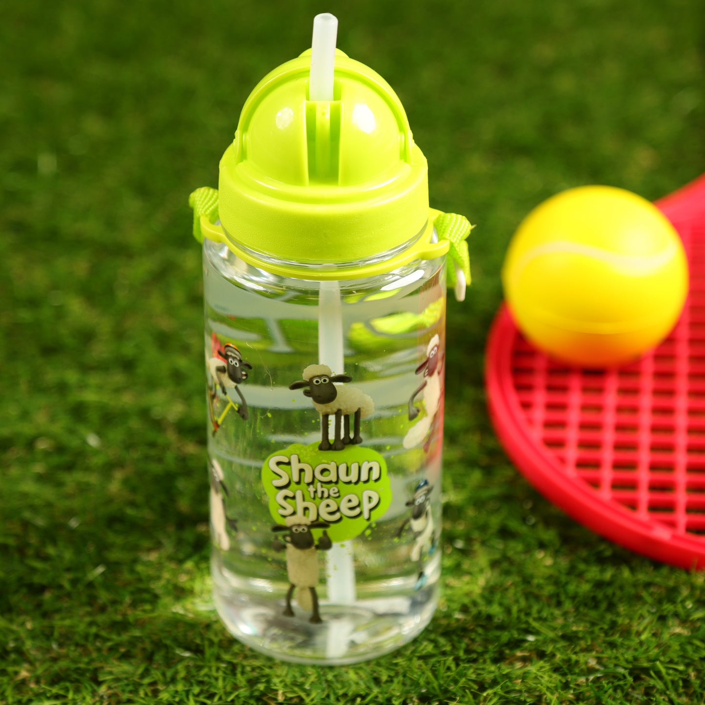 Shaun das Schaf Kinder-Trinkflasche mit Strohhalm & Tragekordel | Offiziell Lizenziert