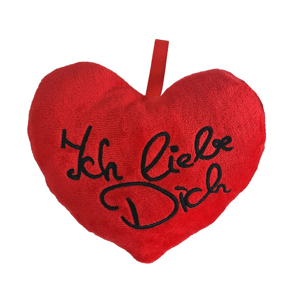 Plüsch-Herz „Ich liebe Dich“ – 13cm Anhänger, Rot mit Stick