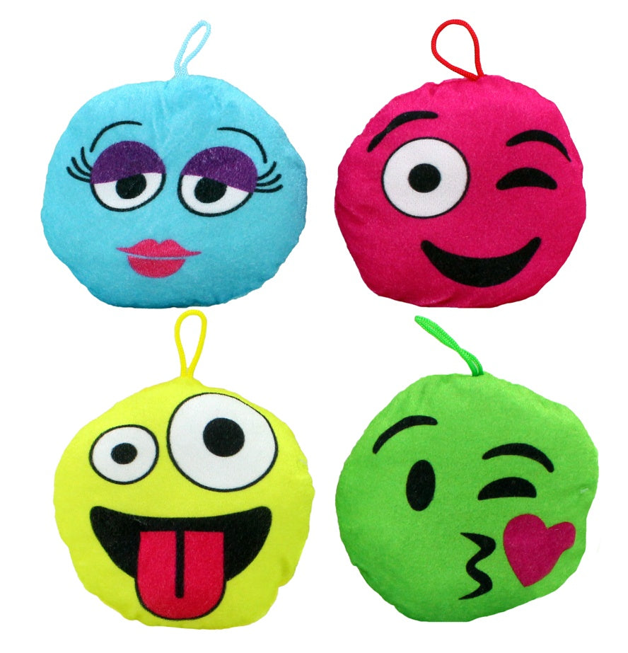 Emoji Plüsch-Anhänger 4er Set: Bunte Lachgesichter, 14cm Deko