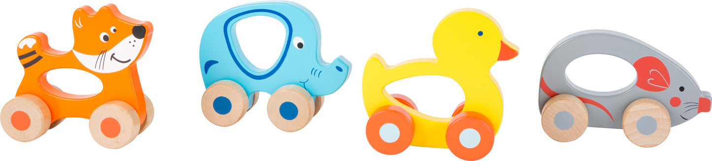 4 Bunte Schiebetiere – Greiflinge, Rasseln und Schnullerketten, ab 6 Monate | small foot®