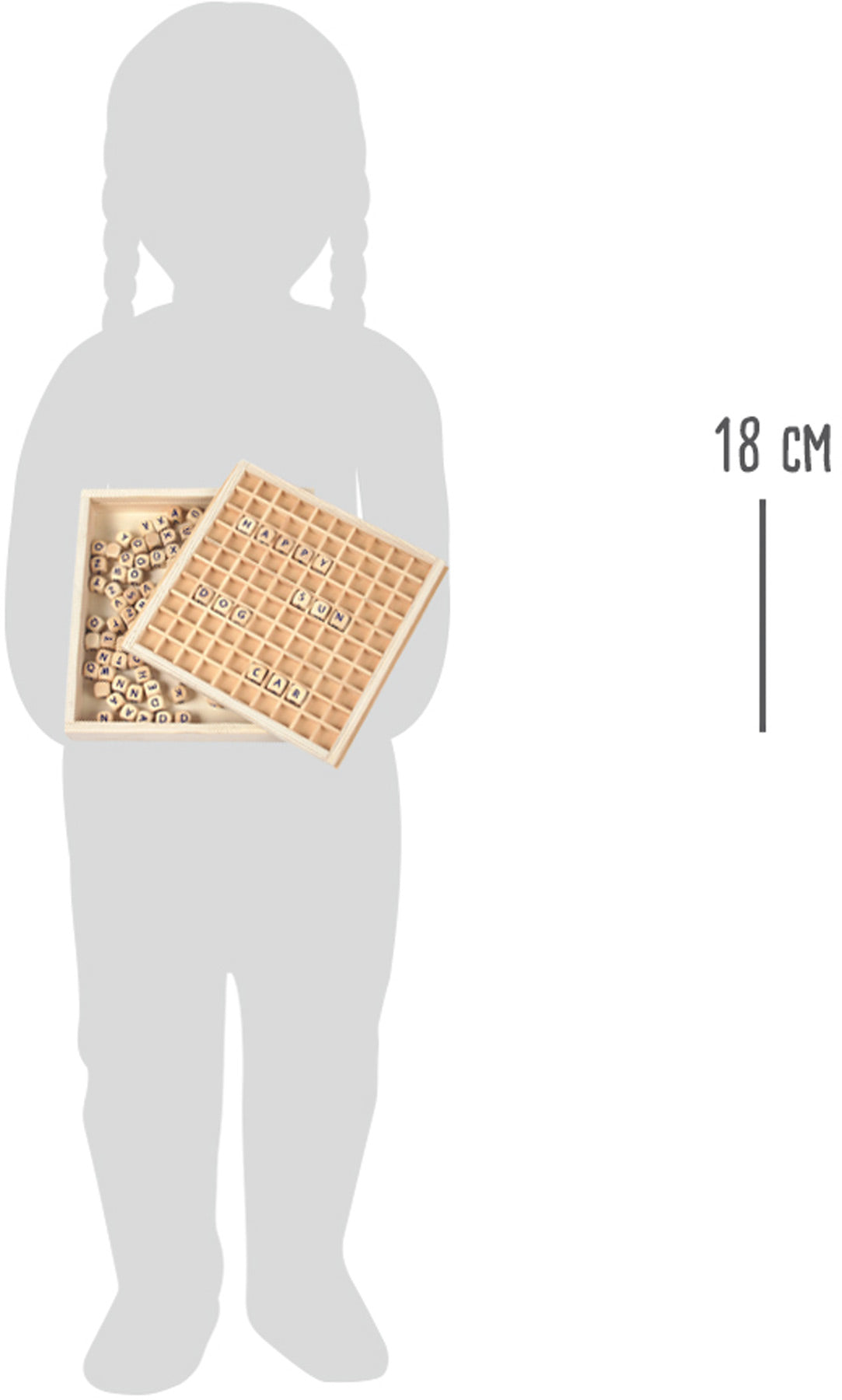 Wörter legen „Educate“ – Lernspielzeug und Tafeln, ab 6 Jahre, 145 Teile, Holz, ca. 19 x 18 x 3 cm | small foot®