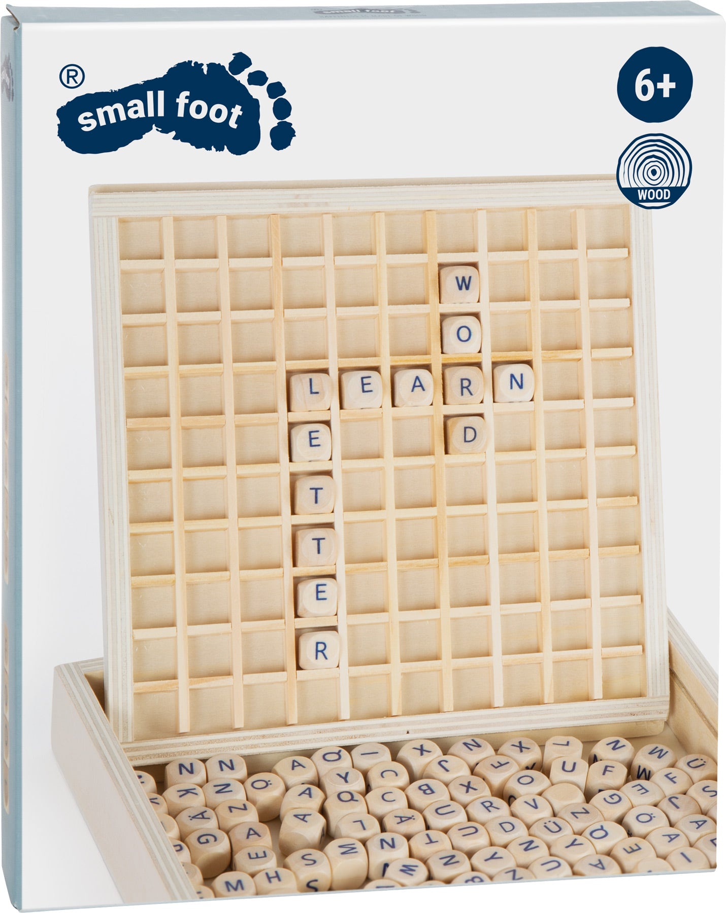Wörter legen „Educate“ – Lernspielzeug und Tafeln, ab 6 Jahre, 145 Teile, Holz, ca. 19 x 18 x 3 cm | small foot®