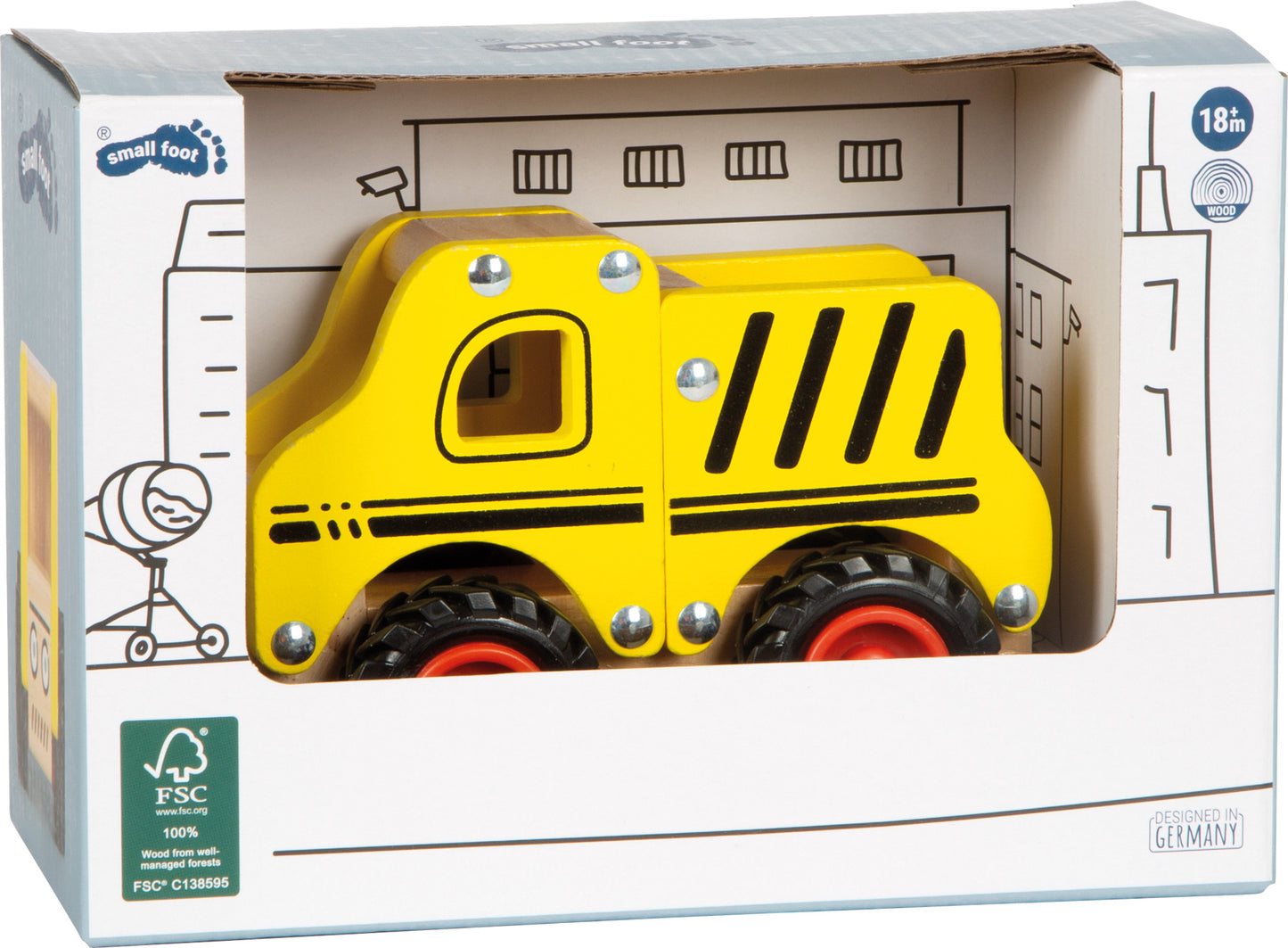Baufahrzeug – Parkgaragen und Fahrzeuge, ab 18 Monate, Holz, ca. 13 x 7 x 10 cm | small foot®