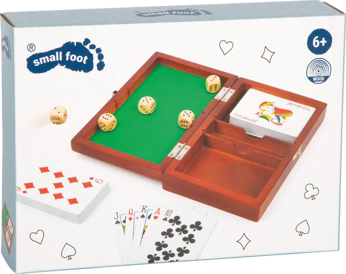 Spielbox Karten und Würfel – Gesellschaftsspiele, ab 6 Jahre, Holz, Stoff, Metall | small foot®