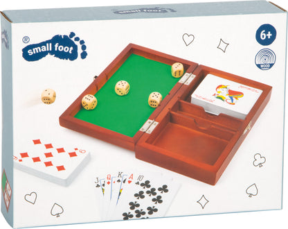 Spielbox Karten und Würfel – Gesellschaftsspiele, ab 6 Jahre, Holz, Stoff, Metall | small foot®