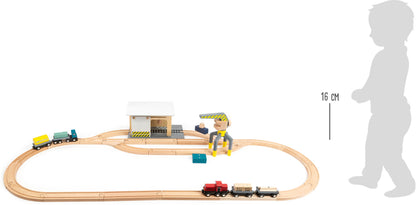 Güterbahnhof mit Zubehör – Holzeisenbahnen, ab 3 Jahre, 42 Teile, Holz, Stoff, Kunststoff | small foot®