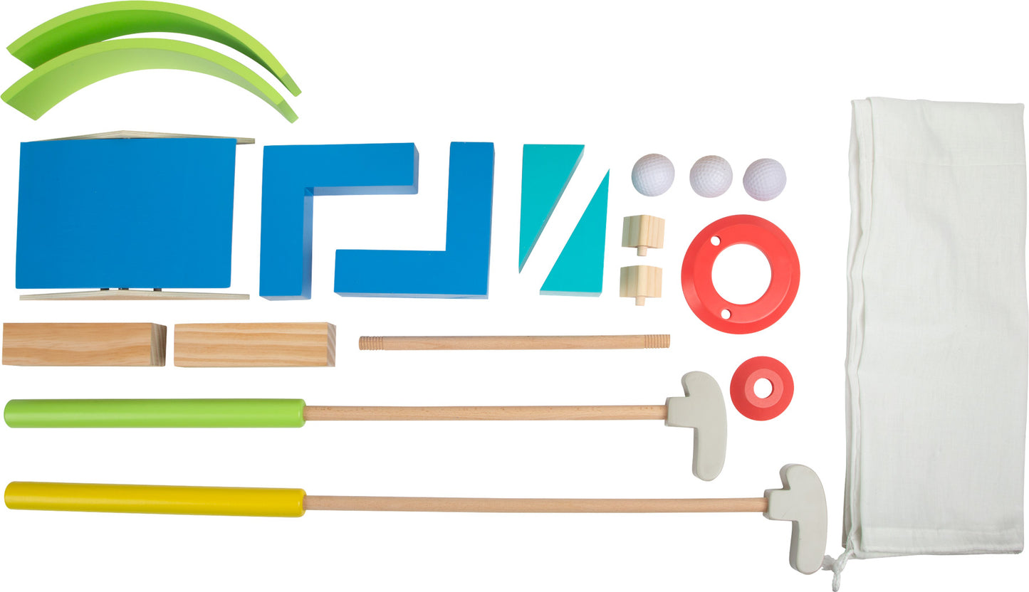 Minigolf-Set „Active“ – Spiele im Garten, ab 5 Jahre, 17 Teile, Holz, small foot®