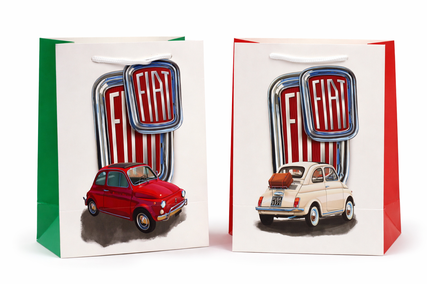 Fiat 500 Retro Rot & Weiß 2er Set Geschenktüte (M) | Offiziell Lizenziert