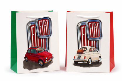 Fiat 500 Retro Rot & Weiß 2er Set Geschenktüte (M) | Offiziell Lizenziert
