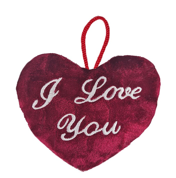 Plüsch-Herz "I Love You" – 10cm Anhänger, Rot mit Stickerei