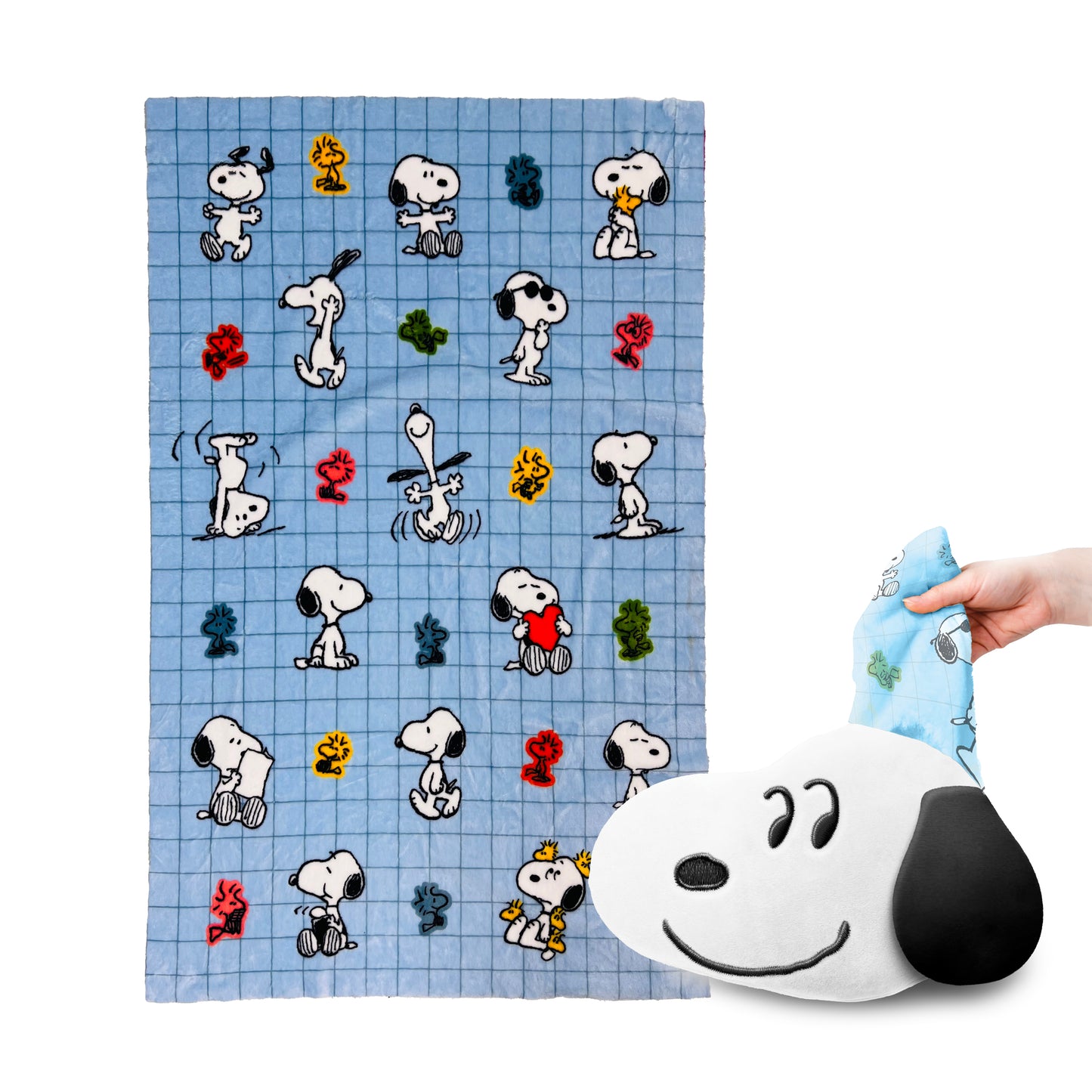 Blankeazzz Peanuts Snoopy & Woodstock Plüsch 2 in 1 Reisekissen & Decke | Offiziell Lizenziert