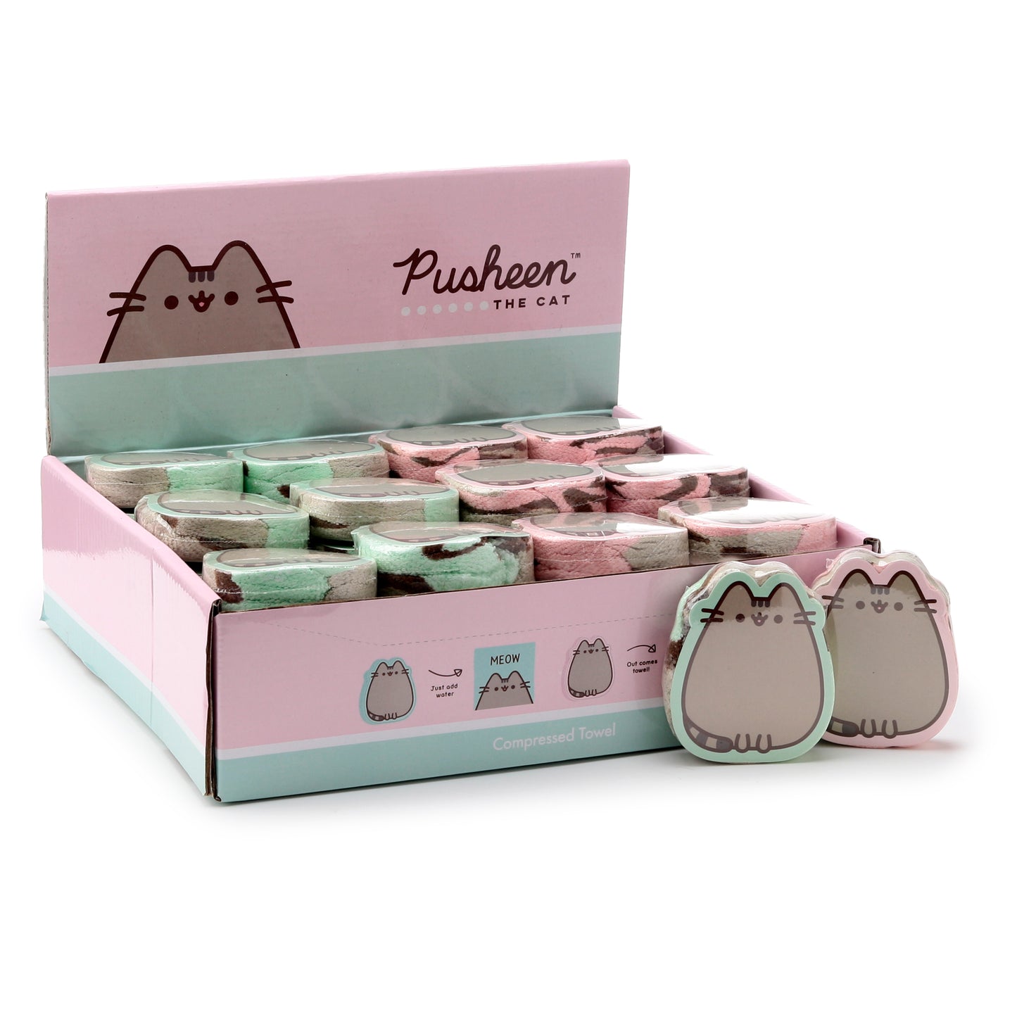 Pusheen the Cat Katze Komprimiertes Reisehandtuch Waschlappen 2er Set | Offiziell Lizenziert