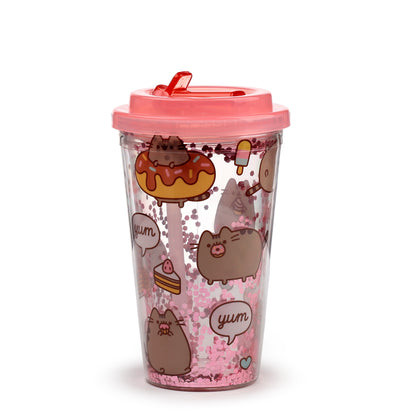 Pusheen the Cat Katze Foodie Becher mit Deckel & Flip-Strohhalm 500ml | Offiziell Lizenziert