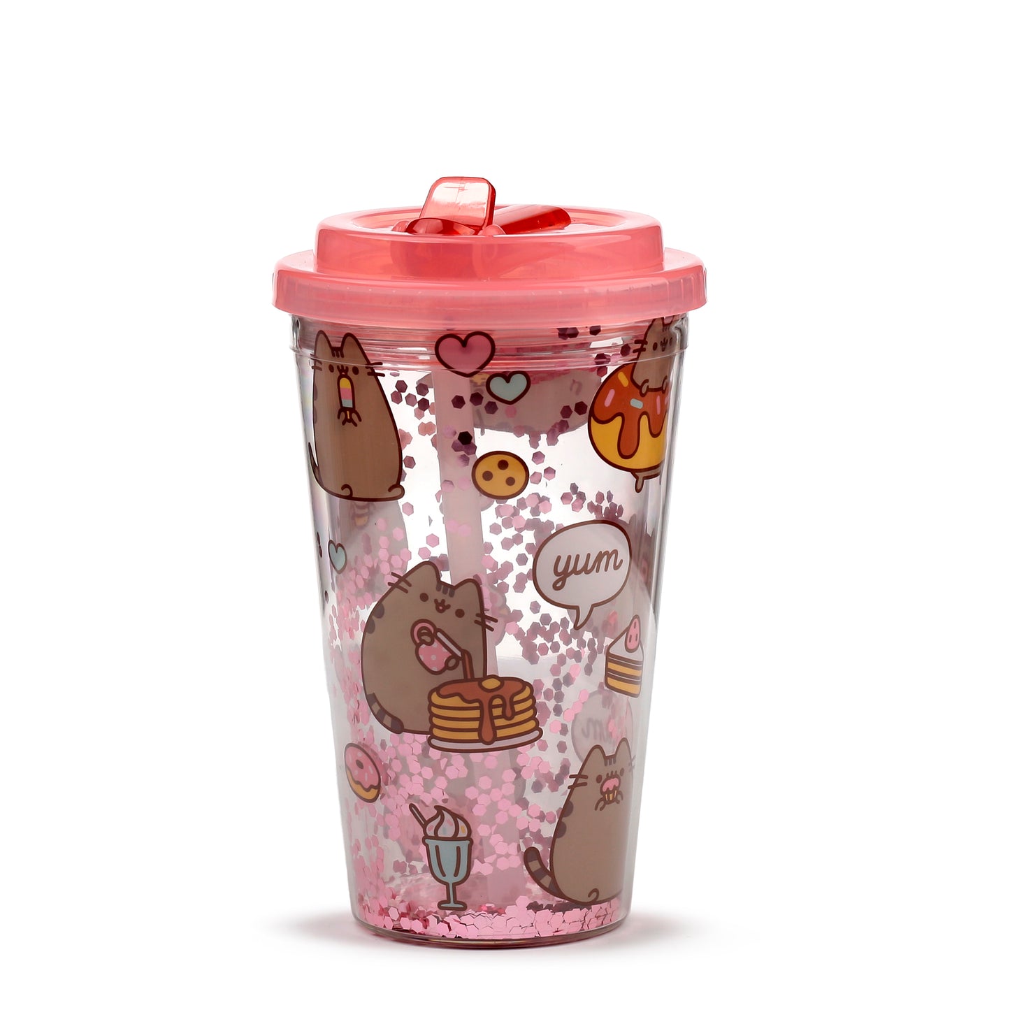 Pusheen the Cat Katze Foodie Becher mit Deckel & Flip-Strohhalm 500ml | Offiziell Lizenziert
