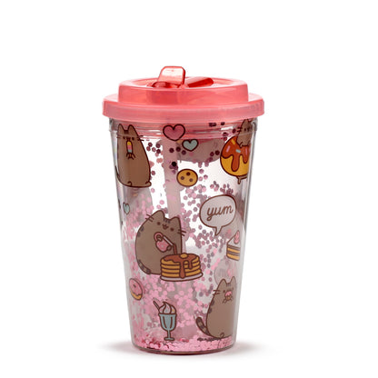 Pusheen the Cat Katze Foodie Becher mit Deckel & Flip-Strohhalm 500ml | Offiziell Lizenziert
