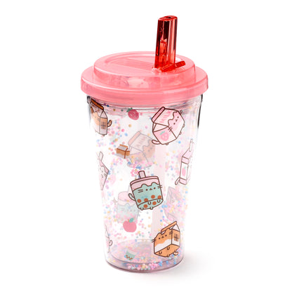 Pusheen the Cat Katze Sips Becher mit Deckel & Flip-Strohhalm 500ml | Offiziell Lizenziert