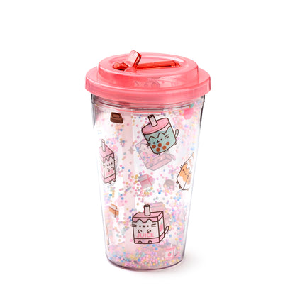 Pusheen the Cat Katze Sips Becher mit Deckel & Flip-Strohhalm 500ml | Offiziell Lizenziert