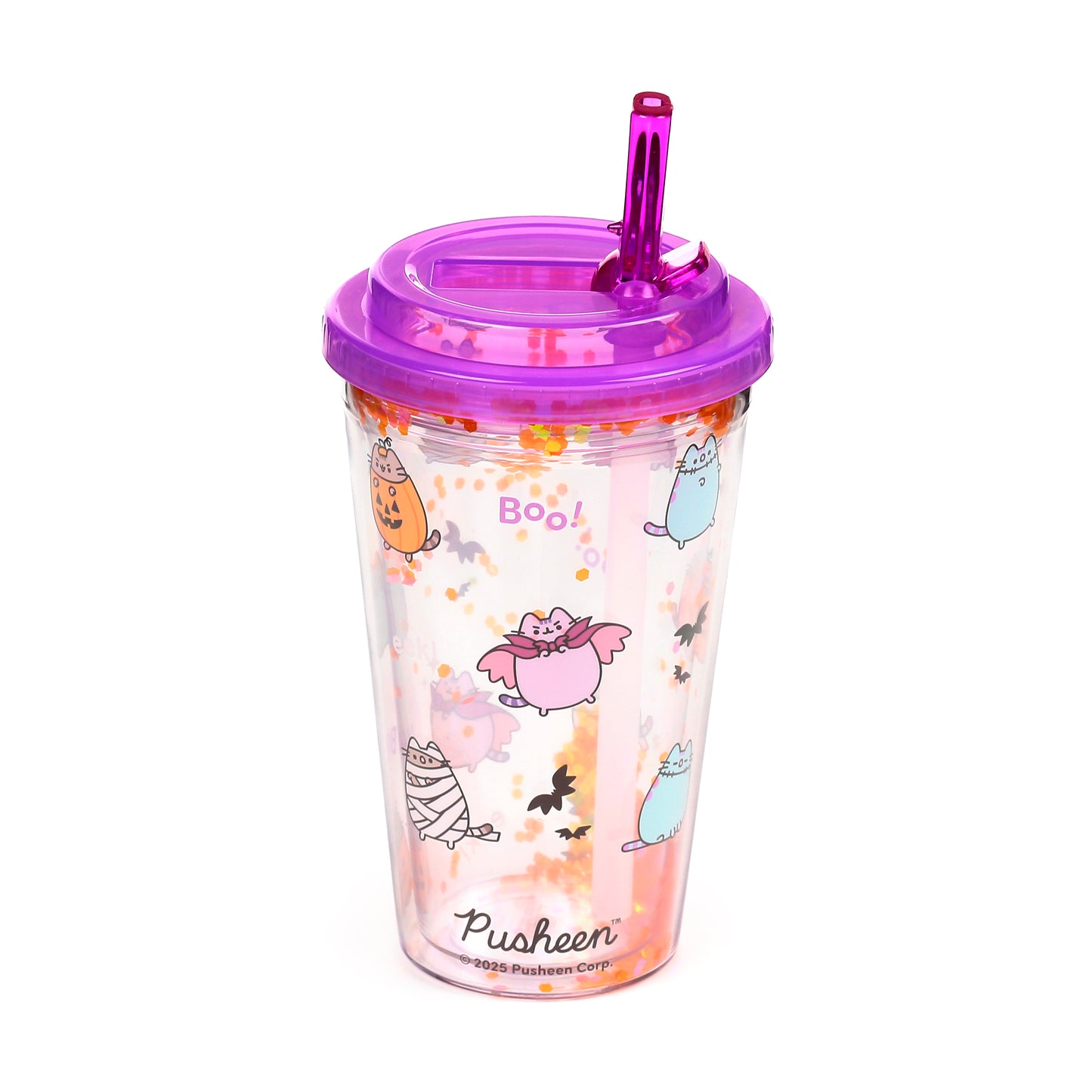 Pusheen the Cat Katze Halloween Becher mit Deckel & Flip-Strohhalm 500ml | Offiziell Lizenziert