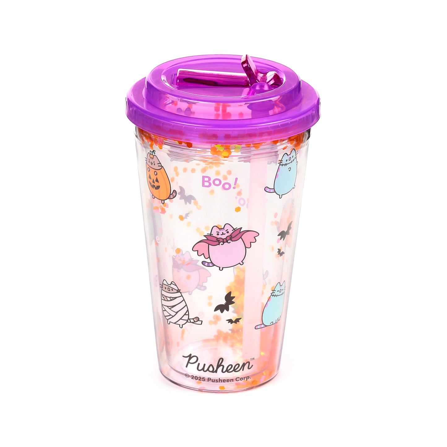 Pusheen the Cat Katze Halloween Becher mit Deckel & Flip-Strohhalm 500ml | Offiziell Lizenziert