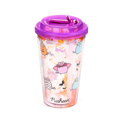 Pusheen the Cat Katze Halloween Becher mit Deckel & Flip-Strohhalm 500ml | Offiziell Lizenziert