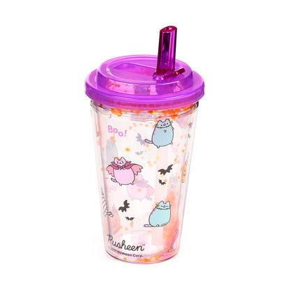 Pusheen the Cat Katze Halloween Becher mit Deckel & Flip-Strohhalm 500ml | Offiziell Lizenziert