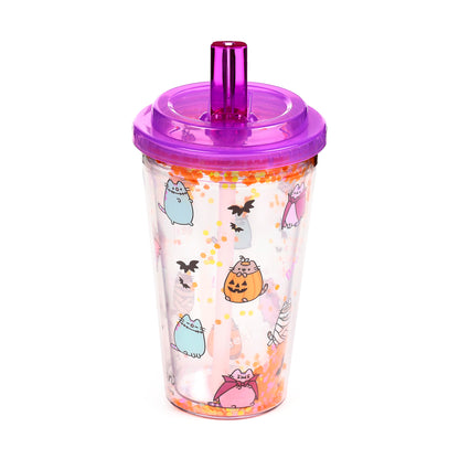 Pusheen the Cat Katze Halloween Becher mit Deckel & Flip-Strohhalm 500ml | Offiziell Lizenziert