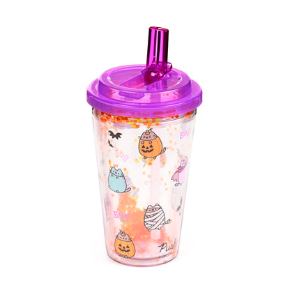 Pusheen the Cat Katze Halloween Becher mit Deckel & Flip-Strohhalm 500ml | Offiziell Lizenziert
