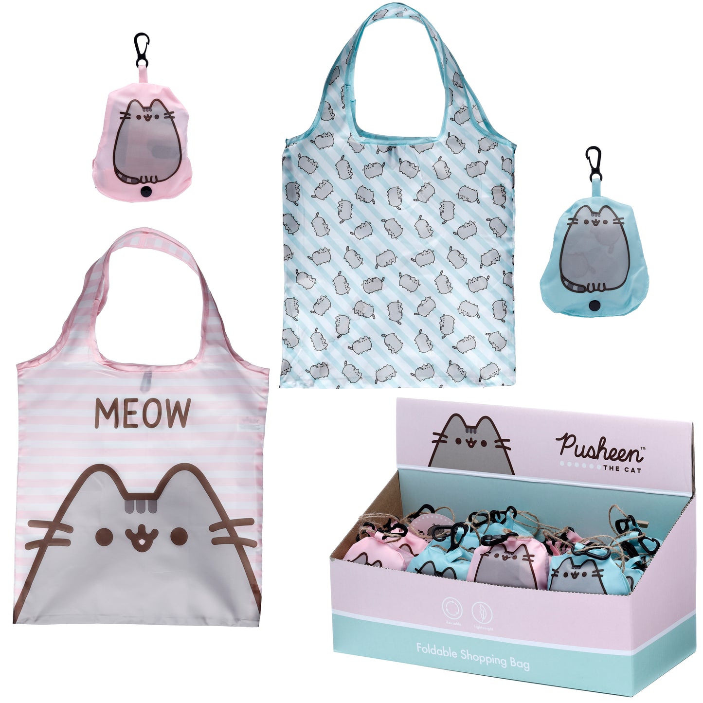 Pusheen the Cat Katze Faltbare wiederverwendbare Einkaufstasche 2er Set | Offiziell Lizenziert