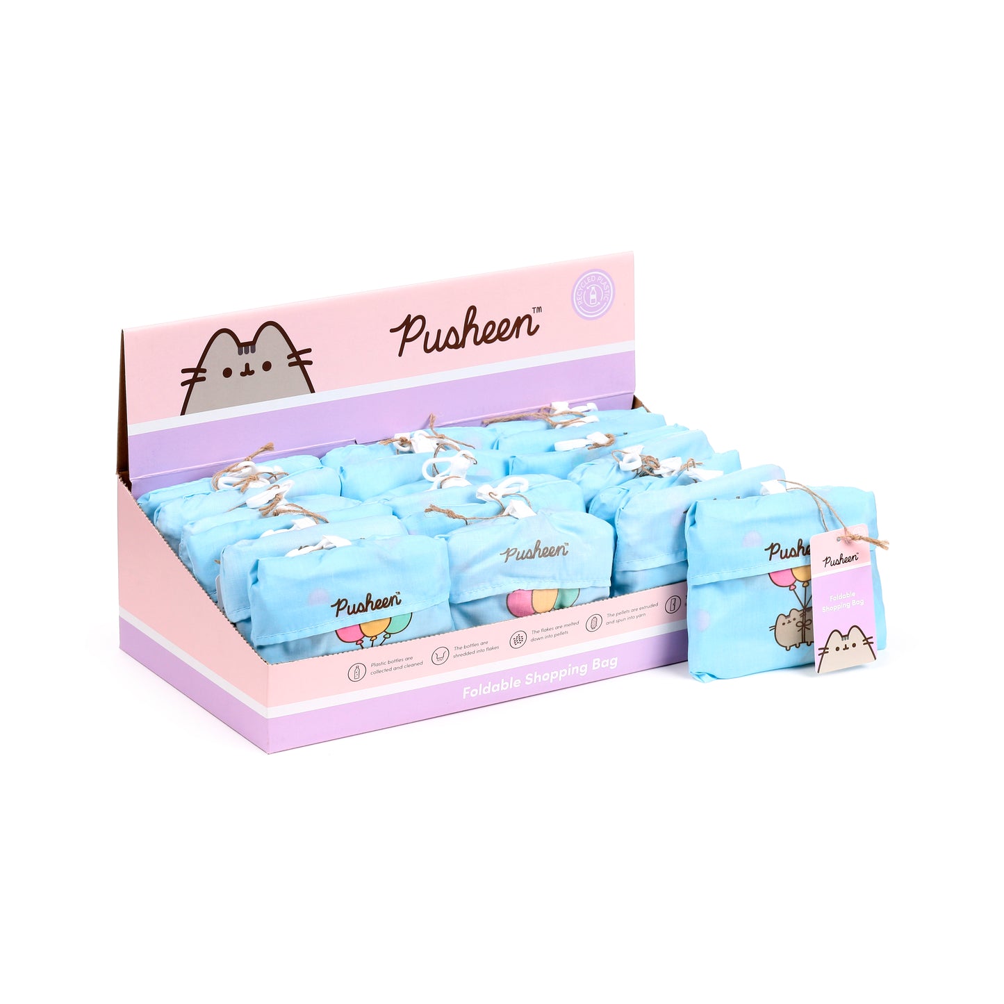 Pusheen the Cat Katze Ballons RPET Faltbare wiederverwendbare Einkaufstasche 2er Set | Offiziell Lizenziert