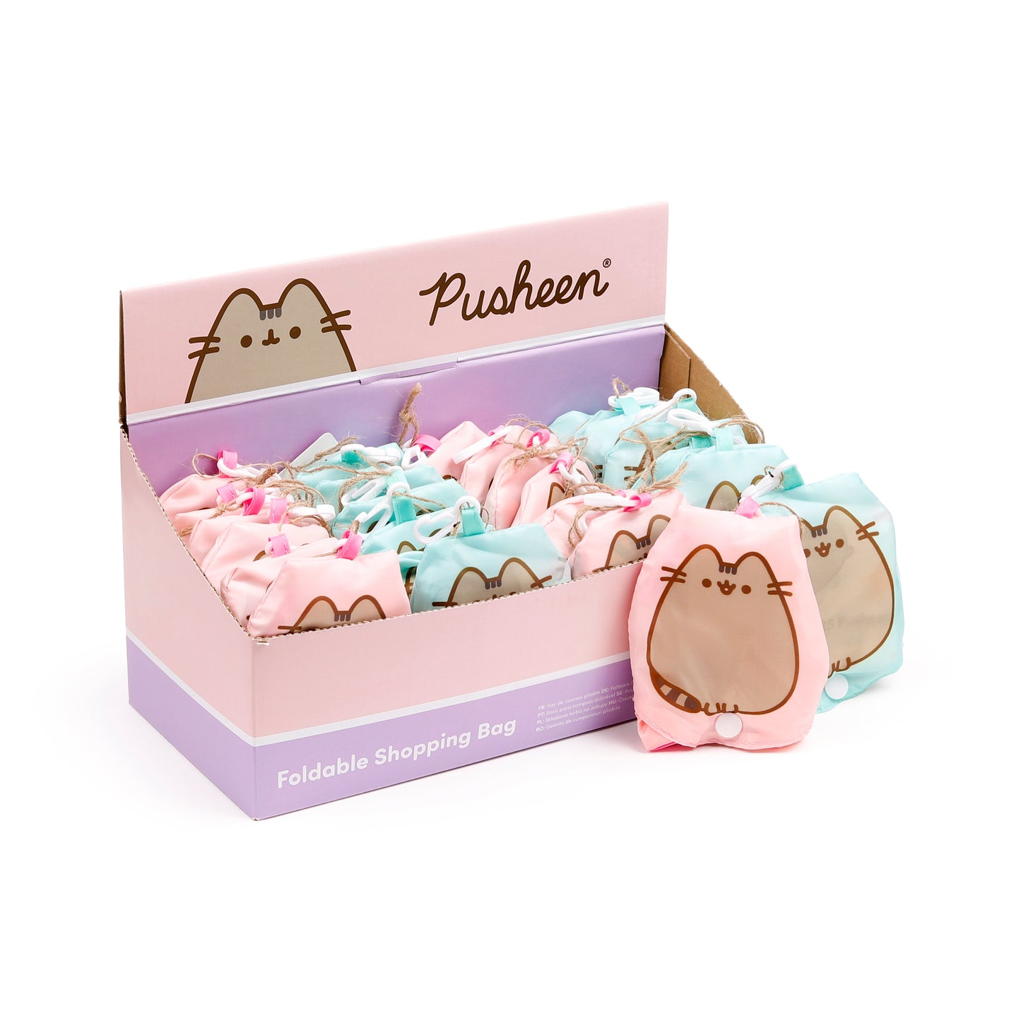 Pusheen the Cat Katze Herzen und Sterne RPET Faltbare wiederverwendbare Einkaufstasche 2er Set | Offiziell Lizenziert