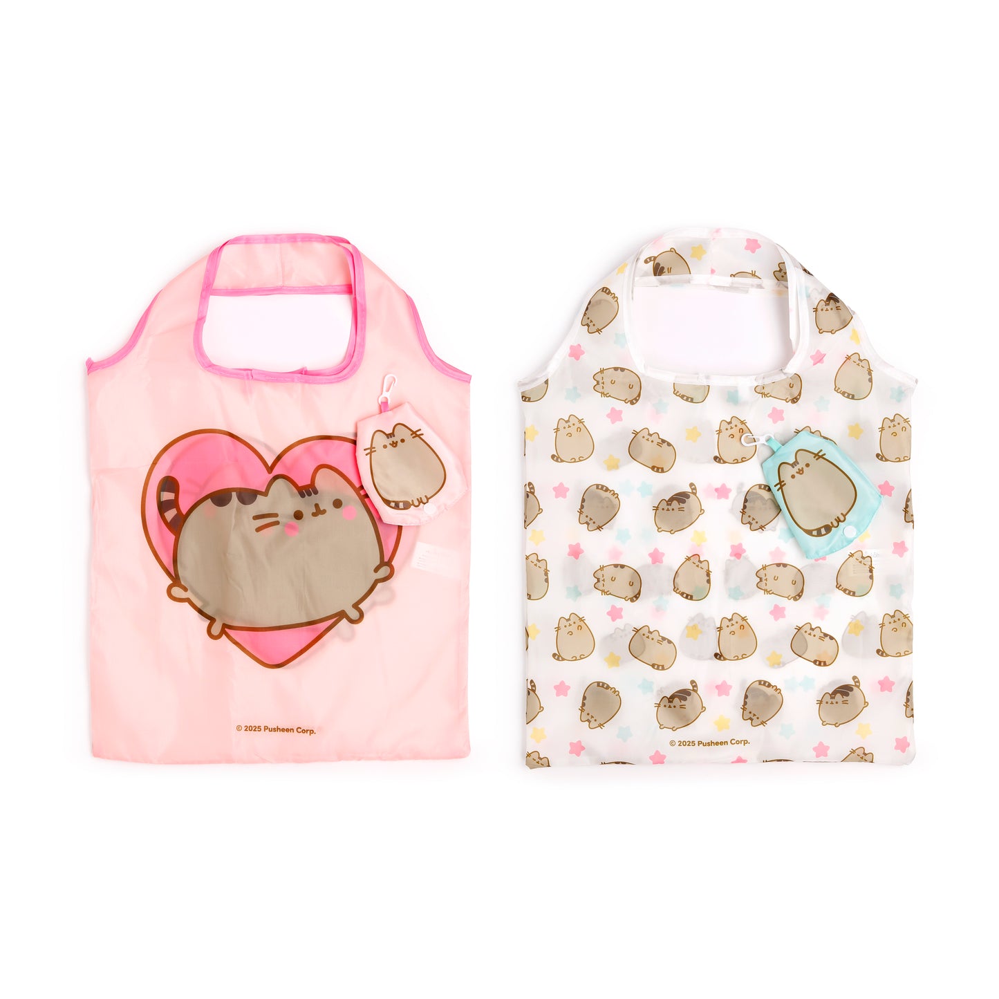 Pusheen the Cat Katze Herzen und Sterne RPET Faltbare wiederverwendbare Einkaufstasche 2er Set | Offiziell Lizenziert