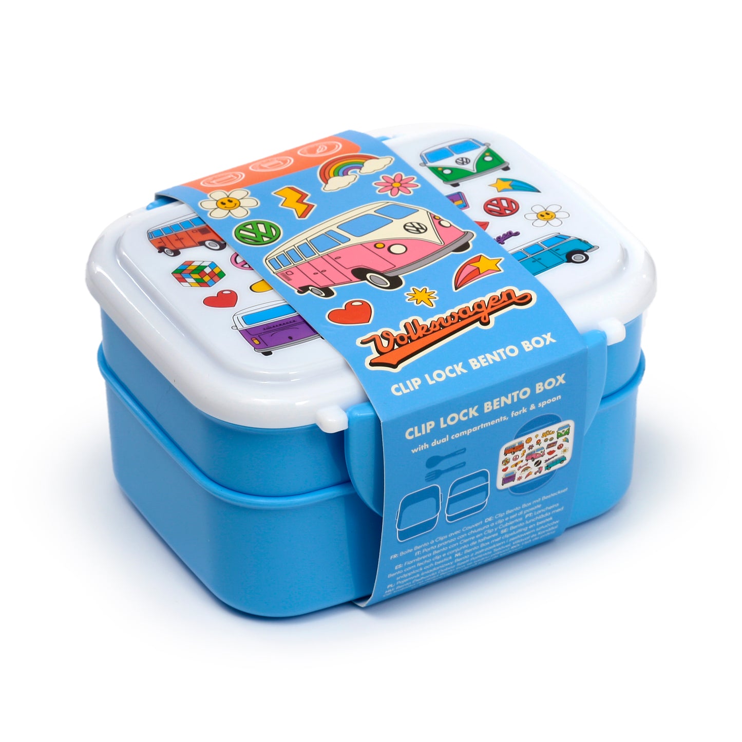 Volkswagen VW T1 Bus Retro Stapelbare Lunchbox mit Besteck & Clipverschluss | Offiziell Lizenziert