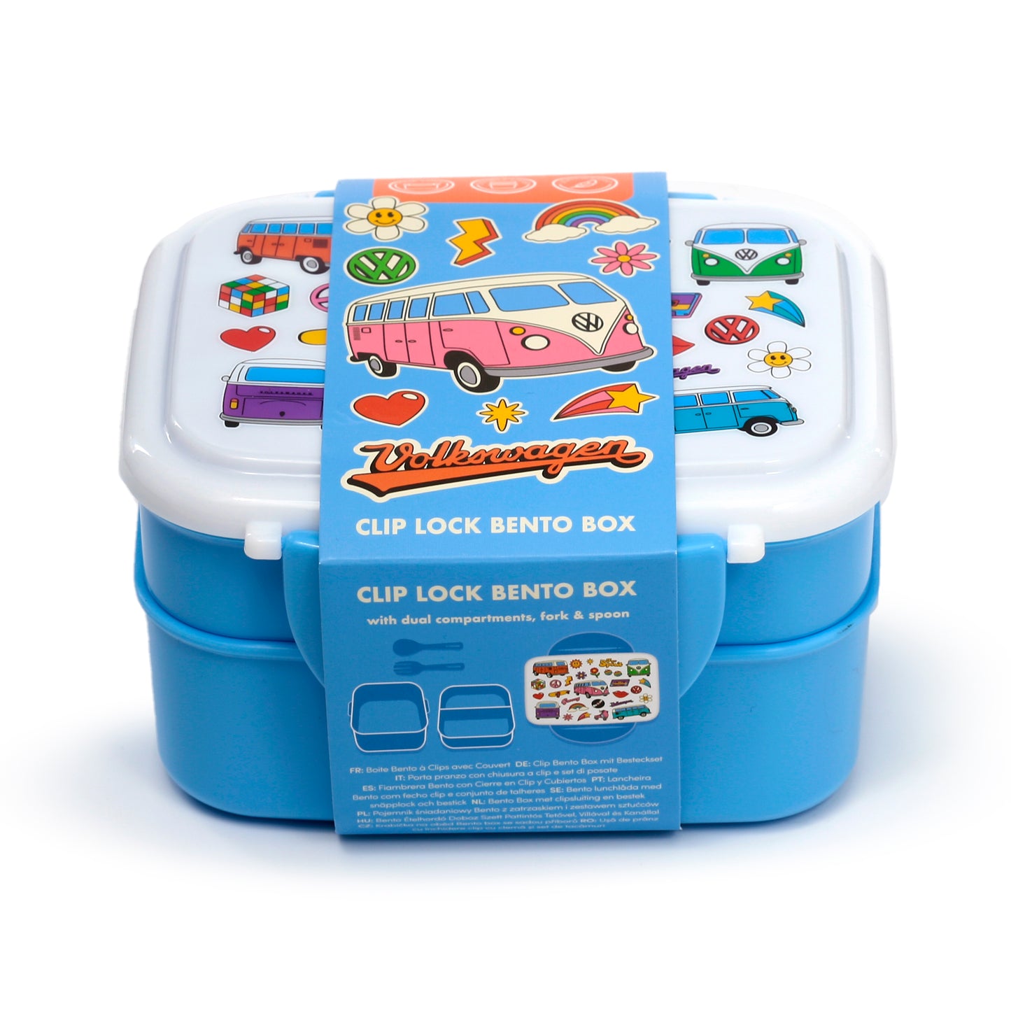 Volkswagen VW T1 Bus Retro Stapelbare Lunchbox mit Besteck & Clipverschluss | Offiziell Lizenziert