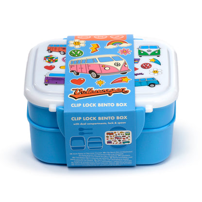 Volkswagen VW T1 Bus Retro Stapelbare Lunchbox mit Besteck & Clipverschluss | Offiziell Lizenziert
