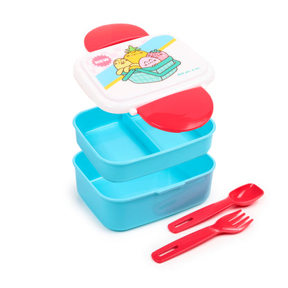 Pusheen the Cat Katze Obst Stapelbare Lunchbox mit Besteck & Clipverschluss | Offiziell Lizenziert