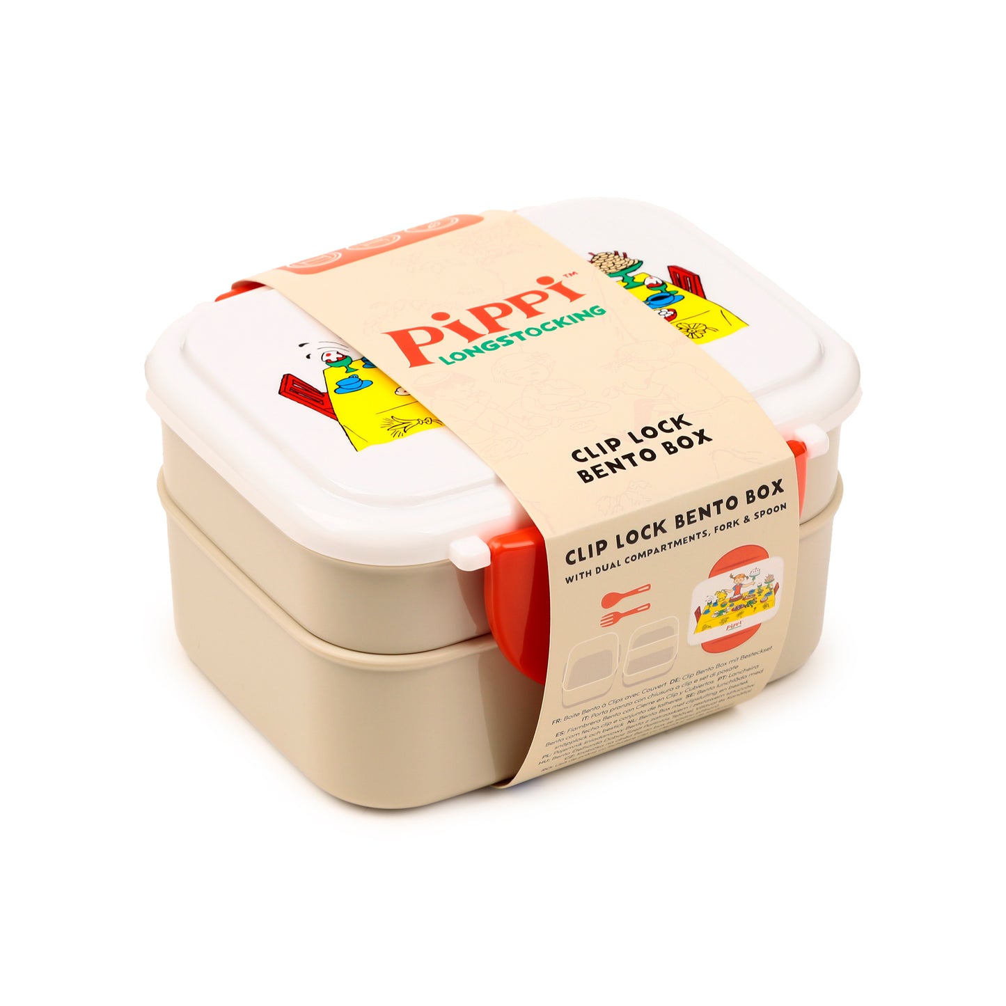 Pippi Langstrumpf Bento-Lunchbox mit Besteck & Clipverschluss | Offiziell Lizenziert