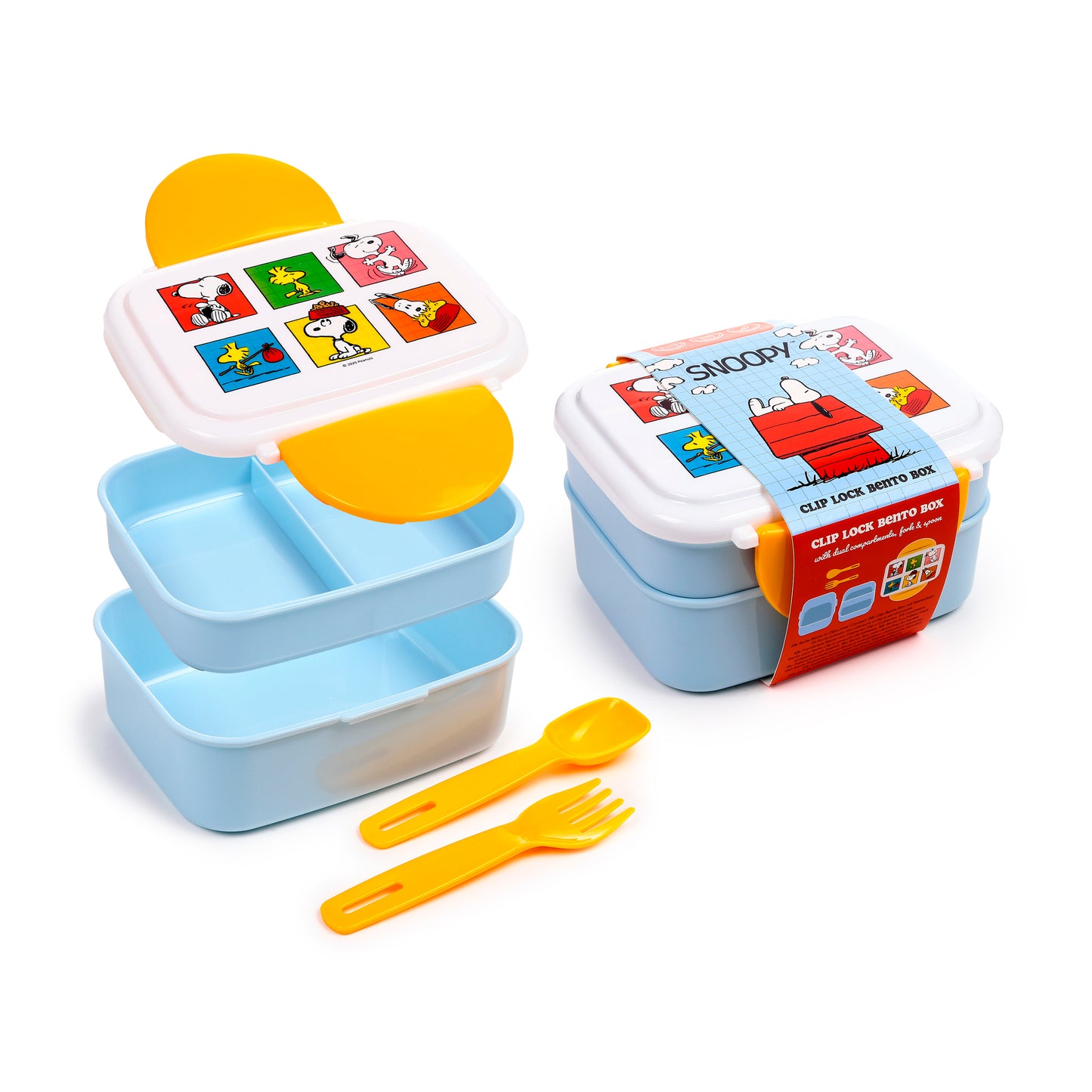 Peanuts Snoopy & Woodstock Bento-Lunchbox mit Besteck & Clipverschluss | Offiziell Lizenziert