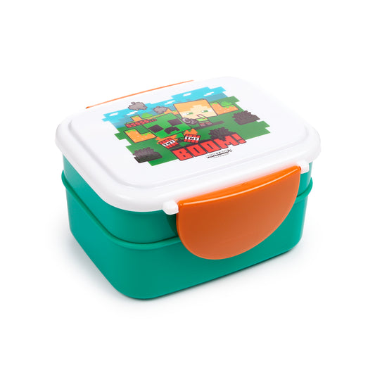 Minecraft SSS BOOM Stapelbare Bento-Lunchbox mit Besteck & Clipverschluss | Offiziell Lizenziert