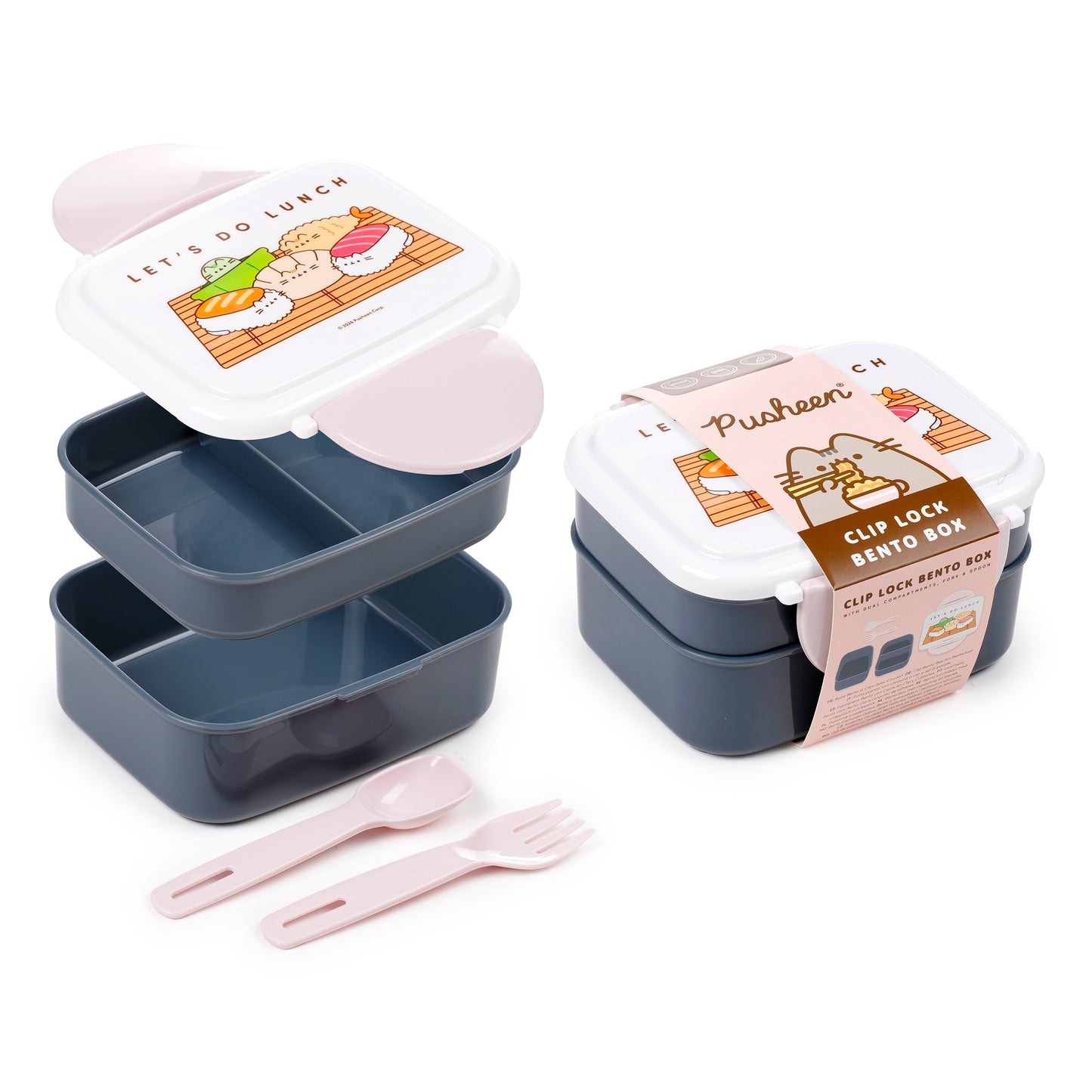 Pusheen the Cat Katze Sushi-Club Stapelbare Bento-Lunchbox mit Besteck & Clipverschluss | Offiziell Lizenziert