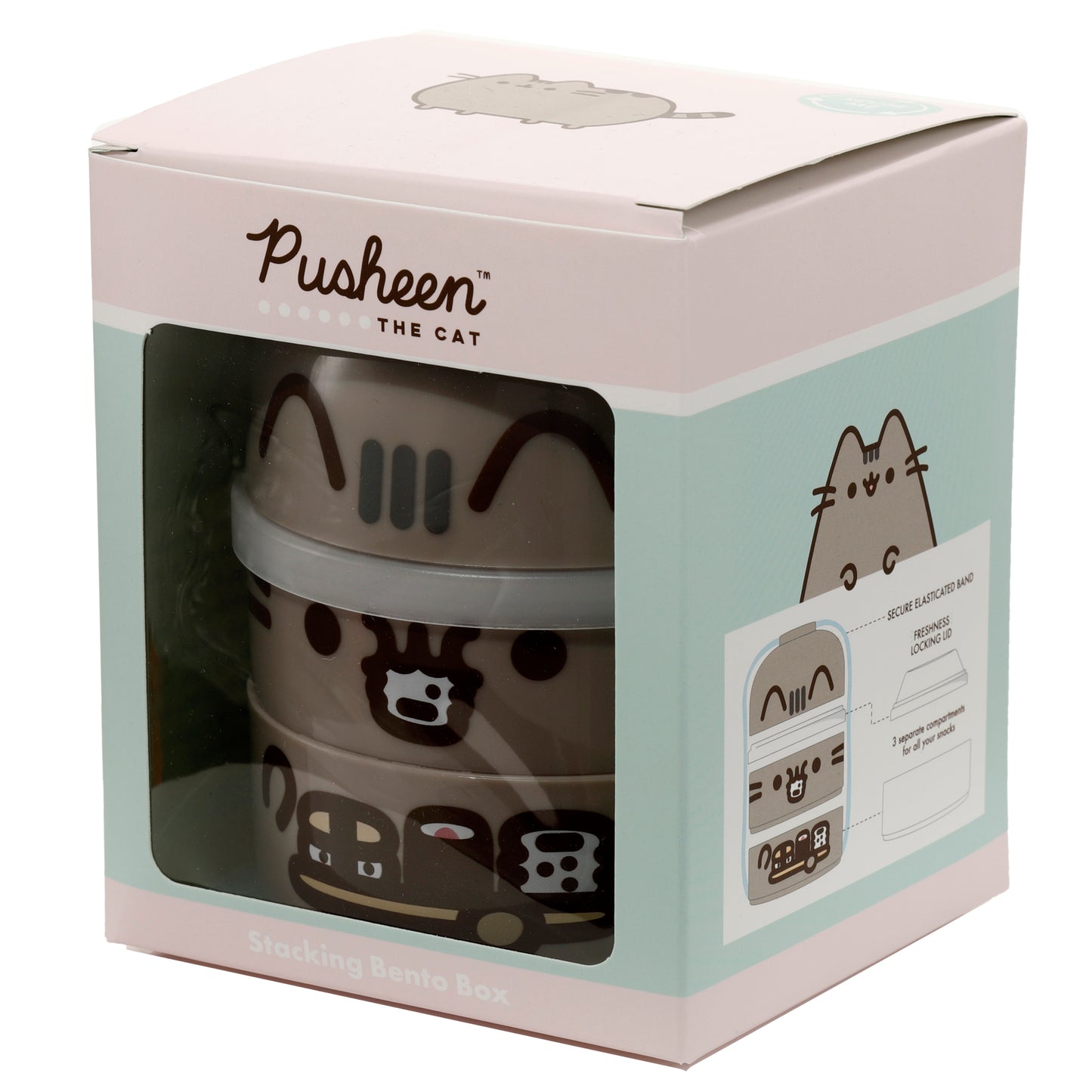 Pusheen the Cat Katze Runde Stapelbare Bento-Lunchbox mit 3 Fächern | Offiziell Lizenziert