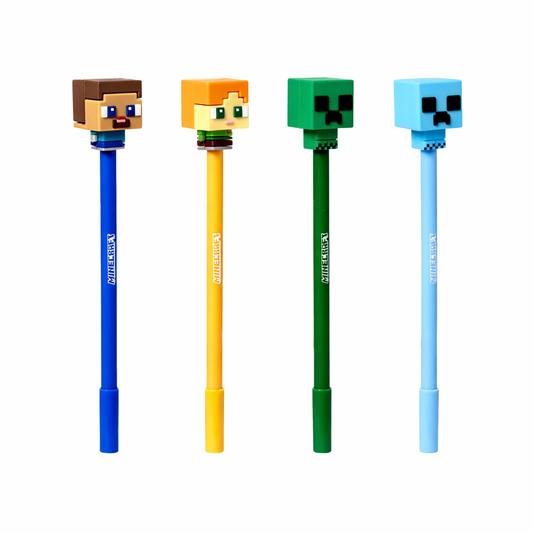 Minecraft Chibi Radierbarer Kugelschreiber mit Minecraft-Silikon-Topper 4er-Set | Offiziell Lizenziert
