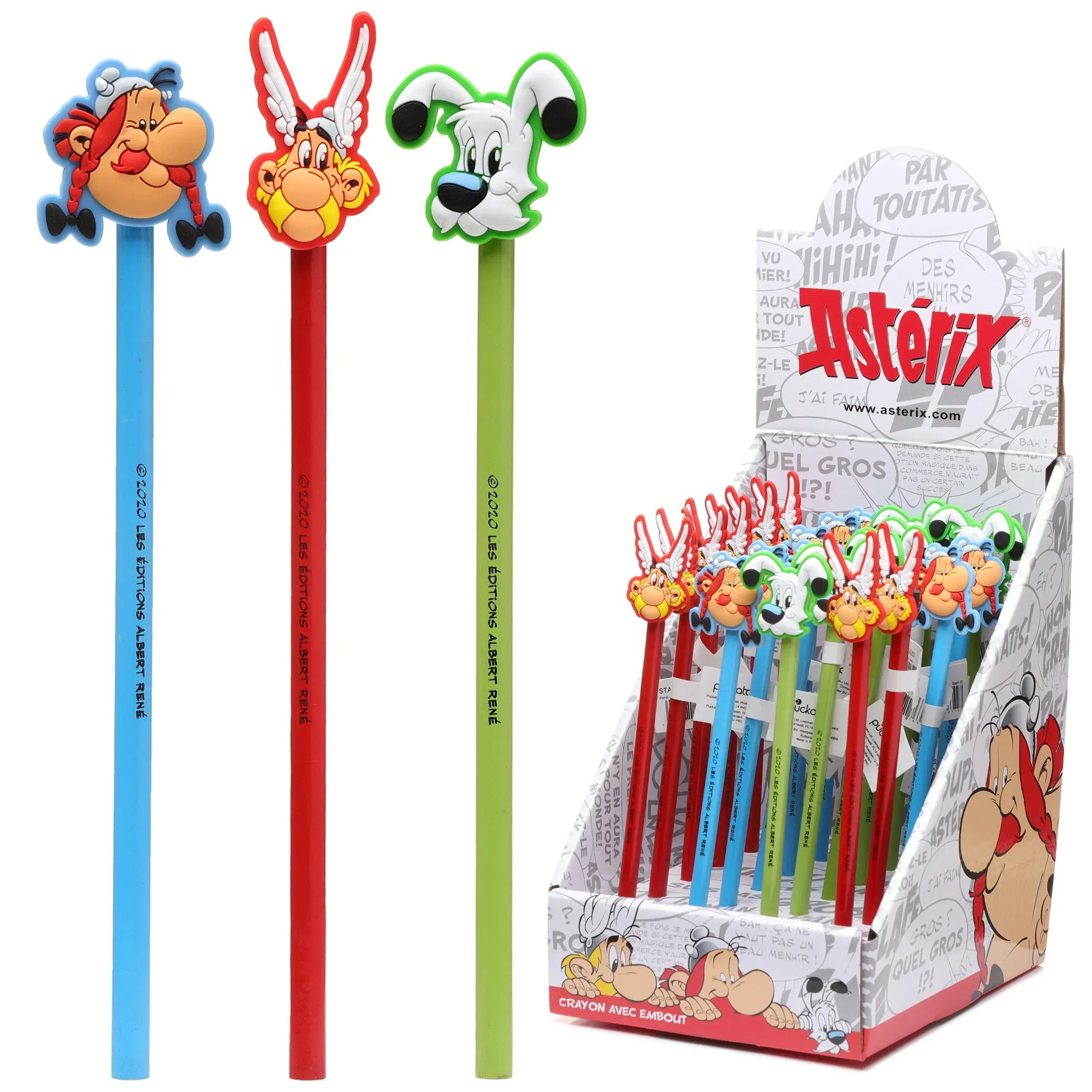3er Set Asterix, Obelix & Idefix Bleistifte mit PVC-Topper (offiziell lizenziert) - SpielwarenPlace