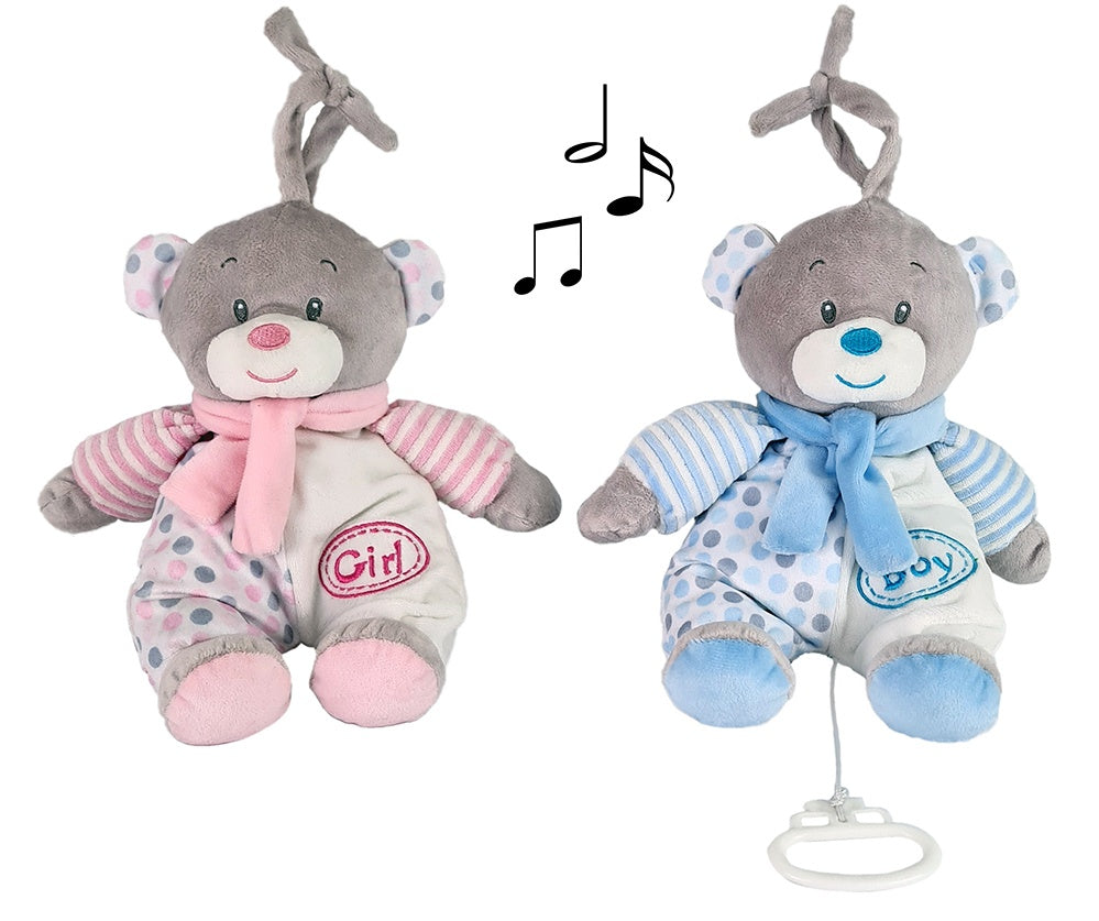2er Set Baby Spieluhr Bär 24 cm: Einschlafhilfe Blau & Rosa